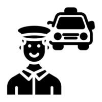 avatar con vehículo demostración Taxi conductor concepto icono vector