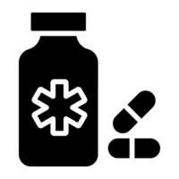 Capsules with bottle depicting concept of pills bottle icon vector