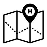 H sign inside pointer, hospital location icon vector