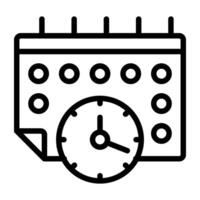 Clock with calendar, timetable icon in outline design vector
