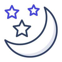 Luna con estrellas, Noche icono vector