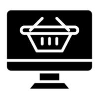 Basket inside monitor, online shopping icon vector