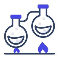 Flask connected with test tube, flat design of chemical experiment vector