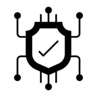 Nodes with shield, solid design of network security icon vector