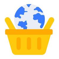 Globe inside bucket, concept of global shopping icon vector