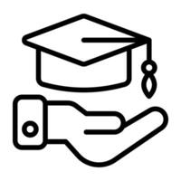 Mortboard on hand, academic care icon vector