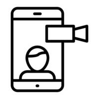 Avatar inside smartphone, mobile video call icon vector