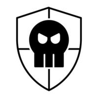 Skull with shield, solid design of security hacking vector