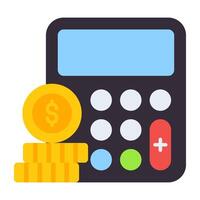 Coins with calculator, budget accounting icon vector