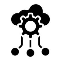 Gear inside cloud with nodes, icon of cloud setting vector