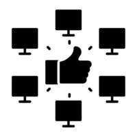 Computer connections with thumbs up denoting concept of good network vector