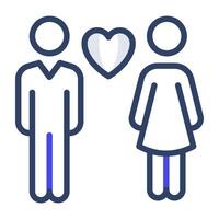Romantic couple icon, linear design of girl with boy and heart vector