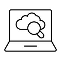 Cloud under magnifying glass and laptop showing concept of search cloud vector