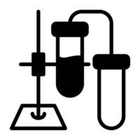 Test tubes connected with stand, solid design of lab experiment vector