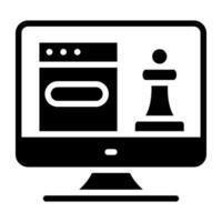 Chess pawn inside monitor, online strategy icon vector