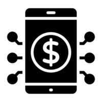 Mobile money icon in trendy design, dollar inside cell phone vector