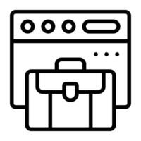 Briefcase on web page, concept of online job icon vector
