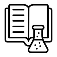 Flask with booklet, science education icon vector