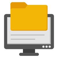 Document case inside monitor, online folder icon vector