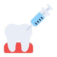 Tooth with syringe, flat design of gum injection vector