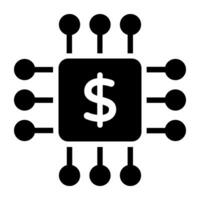 Dollar inside chip, money processor icon vector