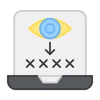 Passcode inside laptop with eye, icon of password monitoring vector