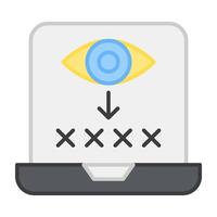 Passcode inside laptop with eye, icon of password monitoring vector