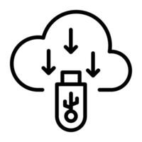 An outline design, icon of cloud data download vector