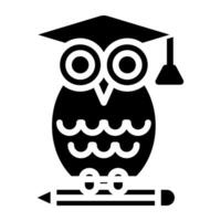 Owl with mortarboard and pencil, wisdom icon vector