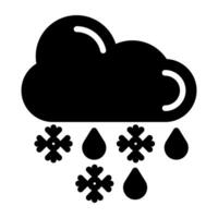 Snowflakes falling from cloud in slow motion denoting freezing rain icon vector