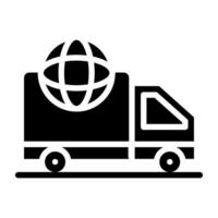 Globe with vehicle, global delivery icon vector