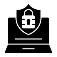 Padlock with shield inside laptop showing concept of laptop security vector