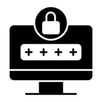 Password with padlock inside monitor, icon of system login vector