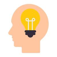 Light bulb inside mind, creative man icon vector