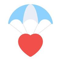 A flat design icon of heart parachute vector