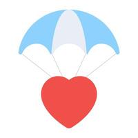 A flat design icon of heart parachute vector