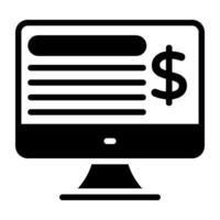 Dollar on monitor showcasing investment website icon vector