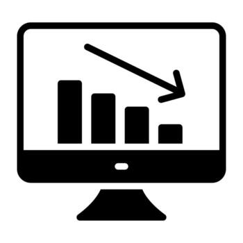 recesión gráfico icono, bar gráfico con abajo flecha dentro monitor vector