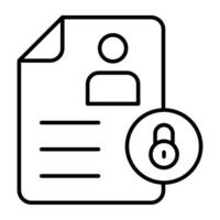 Resume with padlock, icon of secure cv vector