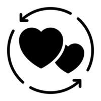 Hearts inside rotating arrows, update relationship icon vector