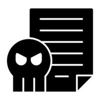 Skull with paper, solid design of file hacking vector