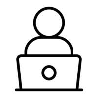 Avatar in front of laptop, icon of online student vector