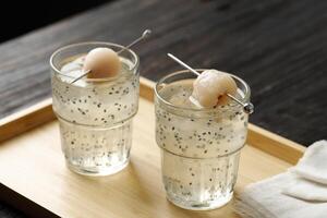 Indonesian Traditional Refreshment Made from Shredded Jelly, Basil Seed, Lyche, Simple Syrup photo