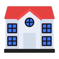 Flagged building icon, flat design of school building vector