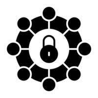 Nodes with padlock, solid design of network lock vector