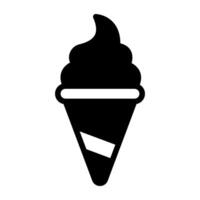 Sweet ice cream with melted cream, solid vector design of ice cone