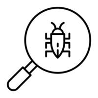 Virus under magnifying glass, search bug icon vector
