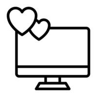 Hearts with monitor, online valentine icon vector