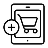 Add to cart icon, linear design of trolley with downward arrow vector