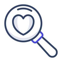 Heart under magnifying glass, search love icon vector